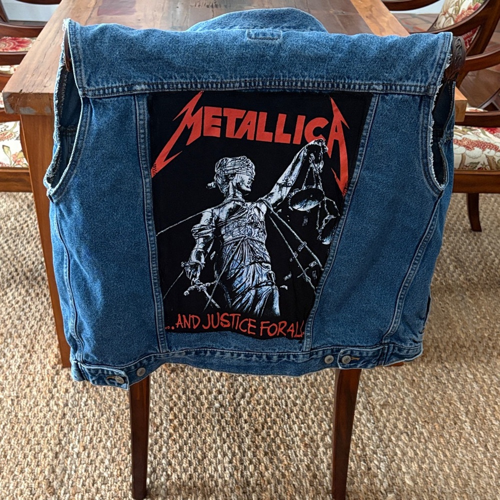 Old Navy Blue Denim Vest with Metallica Graphic
